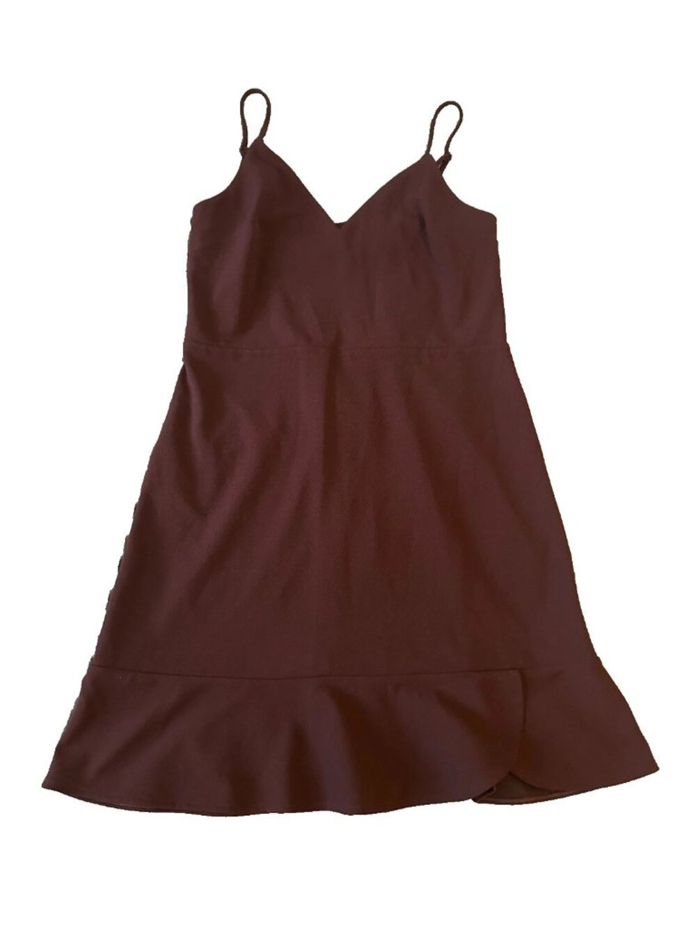 Y2K Express Burgundy Wine Fit Flare Mini Dress M Ruffle Hem Cocktail Coquette